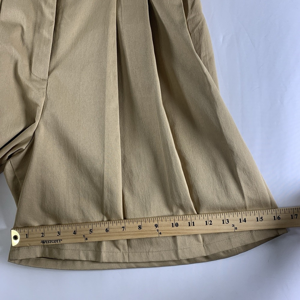 Womens High Rise Pleated Tailored Bermuda Shorts Sz M Khaki Mimimalist Preppy - Picture 9 of 13